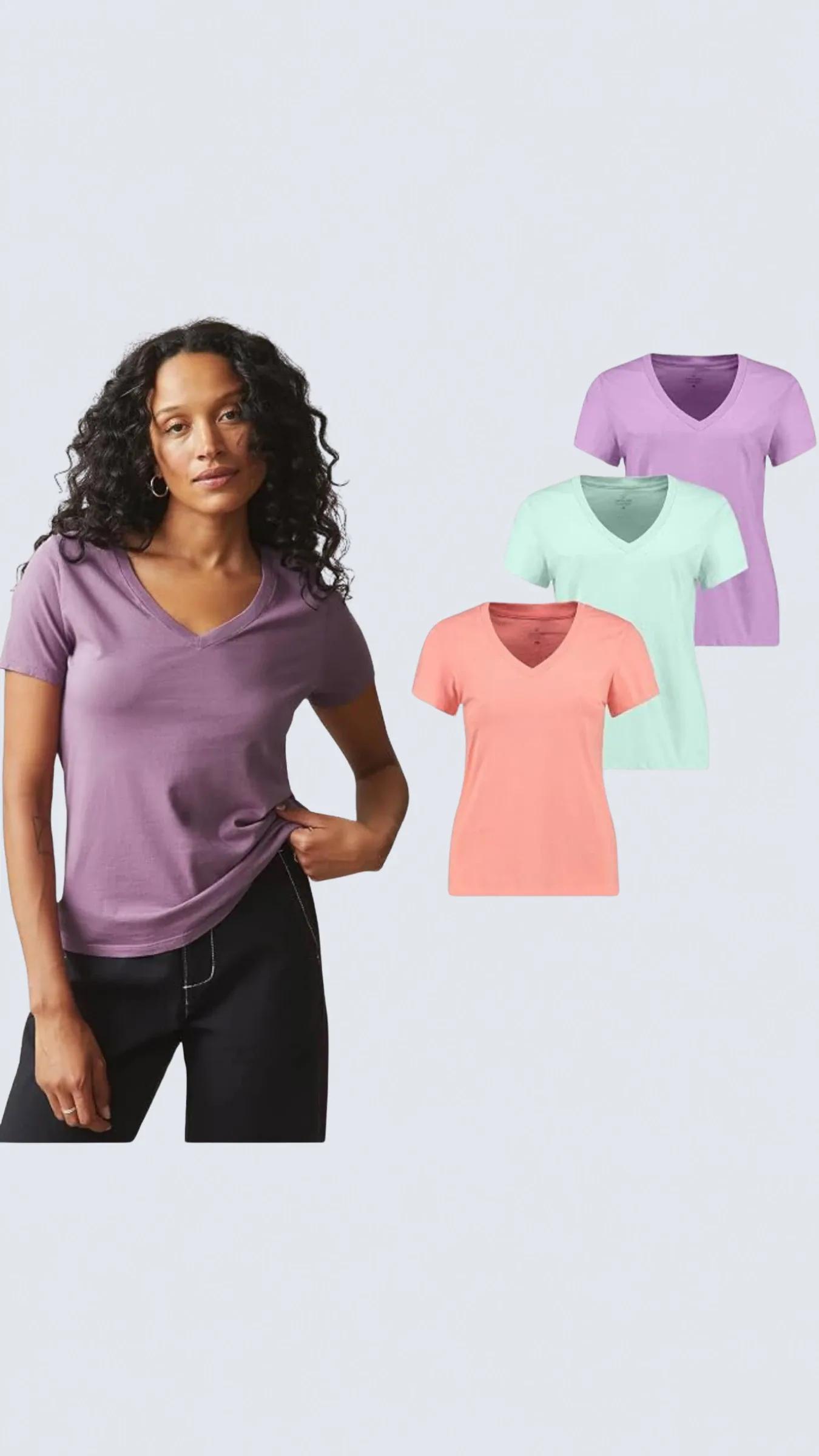 3'lü Kutu Premium Kadın V Yaka Tee T-shirt Rosie - GF-505 C