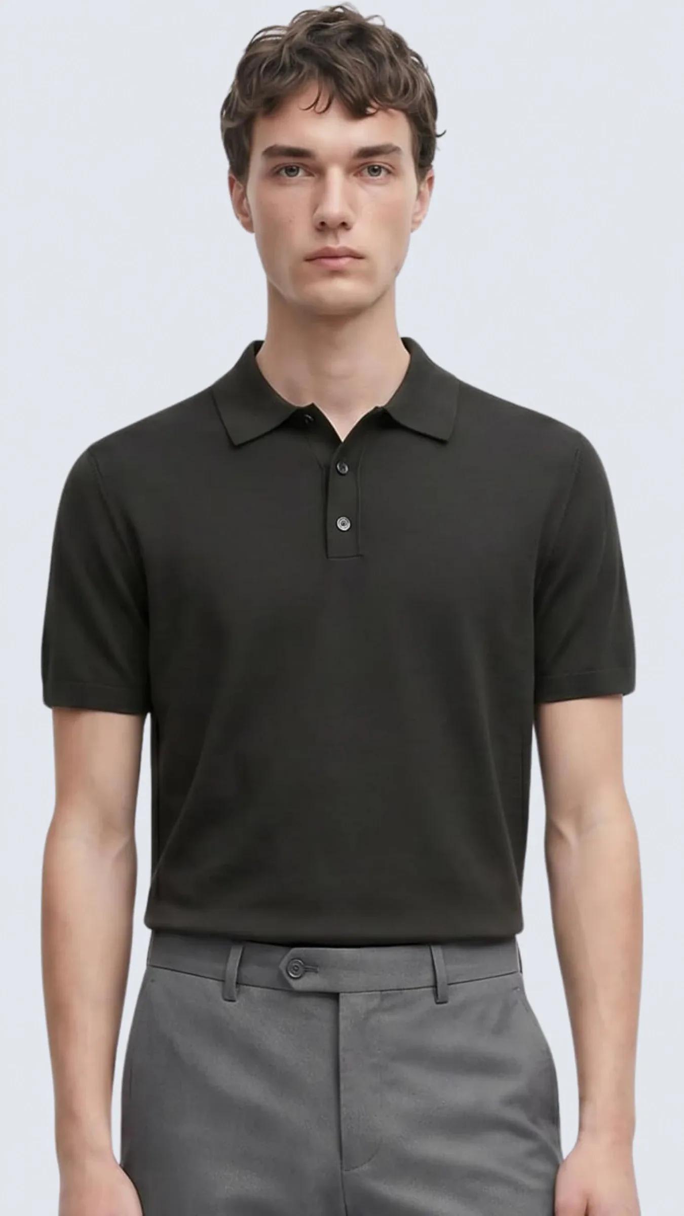 Premium Erkek Triko Polo Yaka T-Shirt Giovanni - Kahverengi