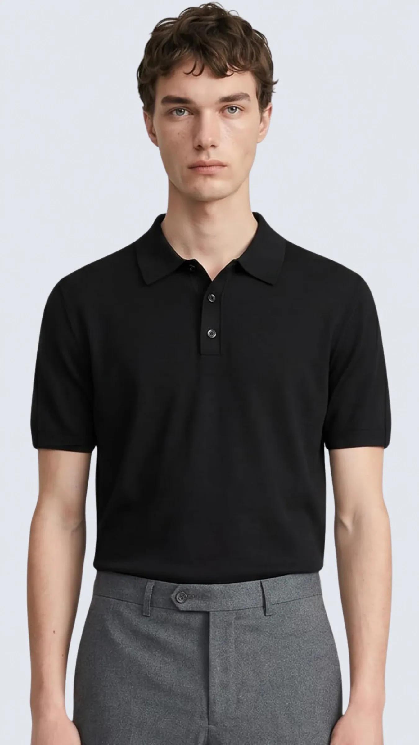 Premium Erkek Triko Polo Yaka T-Shirt Giovanni - Siyah